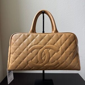 Vintage Chanel Beige Caviar Bowling Bag